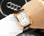 Perfect Replica Jaeger LeCoultre White Face Rose Gold Case Leather Strap 42mm Watch 